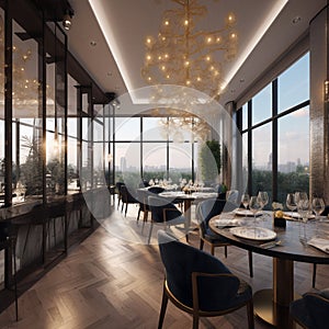 High-End Restaurant with Luxurious Decor and Gourmet Cuisine photo