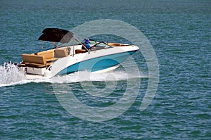 High-end sport fishing boat Cruising on Biscayne Bay off Miami Beach,Florida