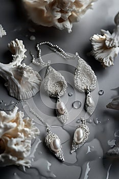 High-end vintage jewelry with pearls on dark background