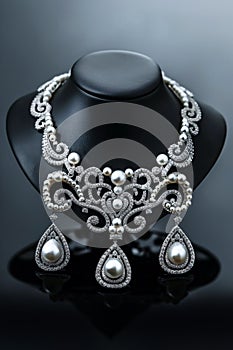 High-end vintage jewelry with pearls on dark background