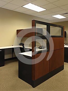 High end wood paneled business open Office space photo