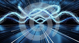 High energy blue electric data stream flow