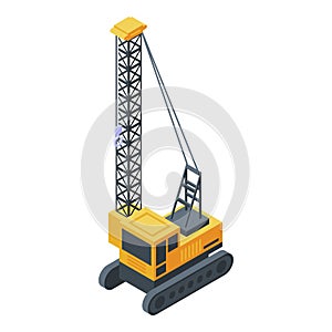 High excavator crane icon, isometric style