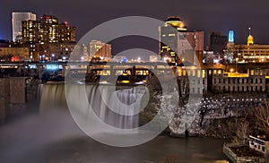 High Falls of Downtown Rochester New York at night