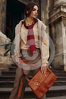 High Fashion Clothing. Woman In Fashionable Clothes In Street