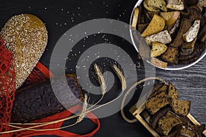High fibre healthy breads and crackers on wooden background