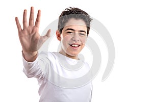 High five gesture by Smooth-skinned Hispanic teen