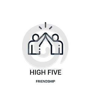 high five icon vector from friendship collection. Thin line high five outline icon vector illustration. Linear symbol for use on