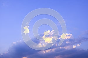 High fluffy golden light abstract clouds blue sky background fresh air in sunny day. beauty natural view bright light with copy sp