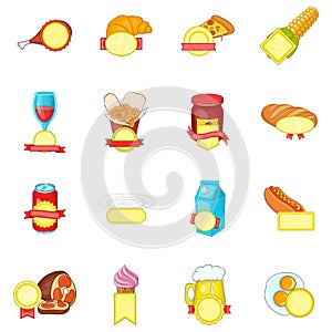 High food icons set, cartoon style