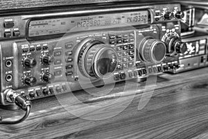 High frequency radio amateur transceiver in black and white