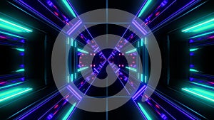 High glowing reflective galaxy space tunnel vjloop background 3d rendering