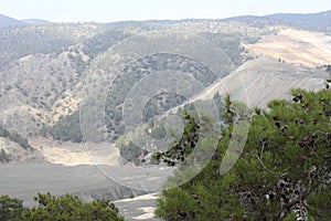 Mountain landscape. High gray mountains and sparse vegetation