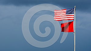 High hazard flag on a beach pier