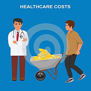 High healthcare costs, expensive doctor`s visits, vector illustration