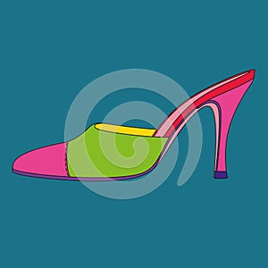 High heel mules. Pop art image. Shoe image.