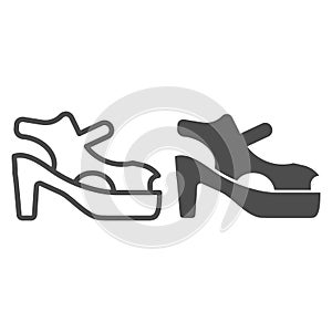 High heel sandals line and glyph icon. Shoes on heels vector illustration isolated on white. Summer footwear outline