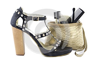 High heel shoe with makeup bag