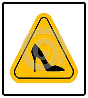 High heel shoes road sign. Elegant black silhouette. Information icon. Female driver symbol. Fashion modern label