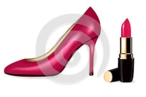 high heel shoes shoes and lipstick. Vector.