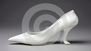 High Heel White Shoe: American Sculpture Style On Flat Surface