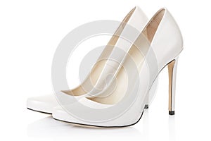 High heel white shoes pair