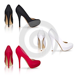 High-heeled Shoes in Black, White and Red
