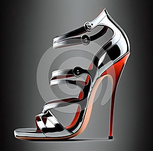 High heels louboutin sandals, stilettos with peep toe. Generative AI