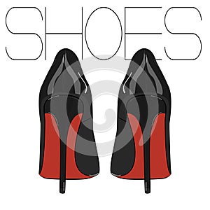 High heels stiletto vector shoes. Fashion woman illustration. Elegance leather luxury footwear. evening fetish red black feti