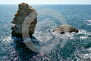 High impregnable rock in the water near the village of Tyulenovo in Bulgaria, Black Sea