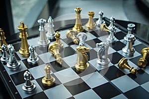 High intensity business competition chess battle to reach the go