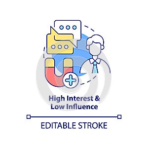 High interest and low influence concept icon