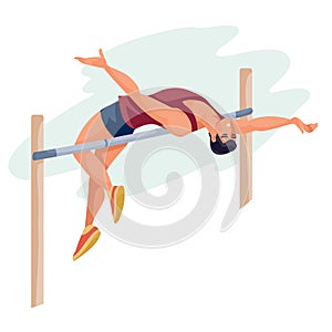 High jump, man successfully jumps over the bar in competitions, isolated object on a white background,