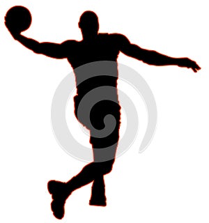 High jumping Basketball player in jump throw, Best Slam Dunk with a ball. Black and orange outline