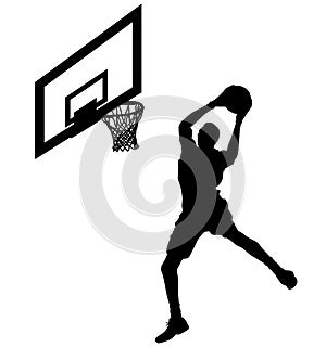 High jumping Basketball player in jump throw, Best Slam Dunk with a ball. Silhouette.