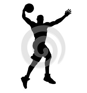 High jumping Basketball player in jump throw, Best Slam Dunk with a ball. Silhouette.