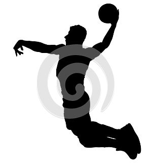 High jumping Basketball player in jump throw, Best Slam Dunk with a ball. Silhouette.