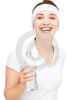 High key Portrait of attractive young woman drinking water isolated on white background