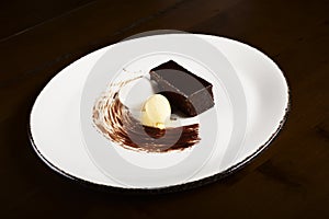 High kitchen chocolate dessert with vanilla
