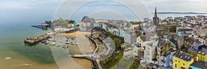 A high level aerial view of Tenby, South Wales