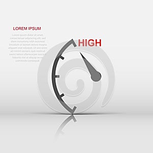 High level icon in flat style. Speedometer, tachometer sign illustration pictogram. Risk meter business concept