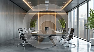 High level meeting of excutive room is decorated with stylish table and chairs around photo