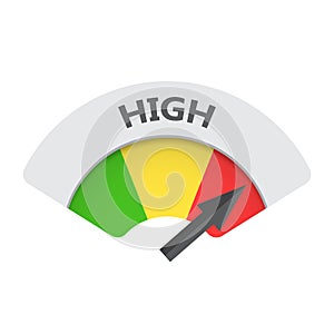 High level risk gauge vector icon. High fuel illustration on white background. photo