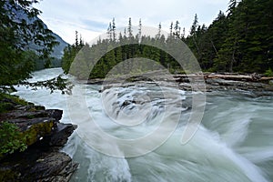 Torrential McDonald Creek in Glacier National Park, Montana after heavy rains.