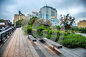 High Line Park. Urban public park on an historic freight rail line in New York City, Manhattan. photo