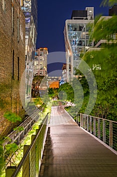 The High Line promenade at night, Chelsea, Manhattan, New York City