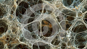 High magnification view of interwoven hyphae displaying intricate branching patterns showcasing the extensive surface