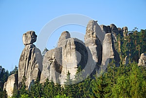 High and mighty sandstone rock towers in Adrspach