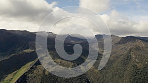 High mountain clouds drone aerial view in the Andes