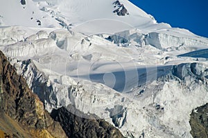 High mountain glacier snow and ice in Pamir and Himalaya